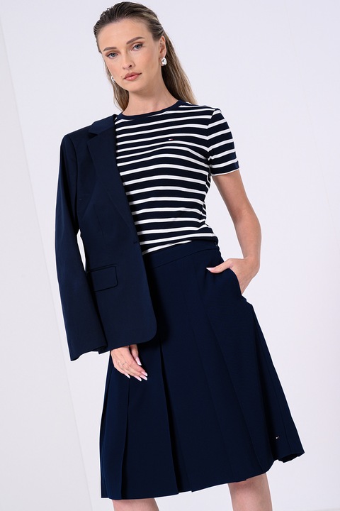 Tommy Hilfiger, Tricou slim-fit cu decolteu la baza gatului Cody, Albastru ultramarin, Alb murdar, L