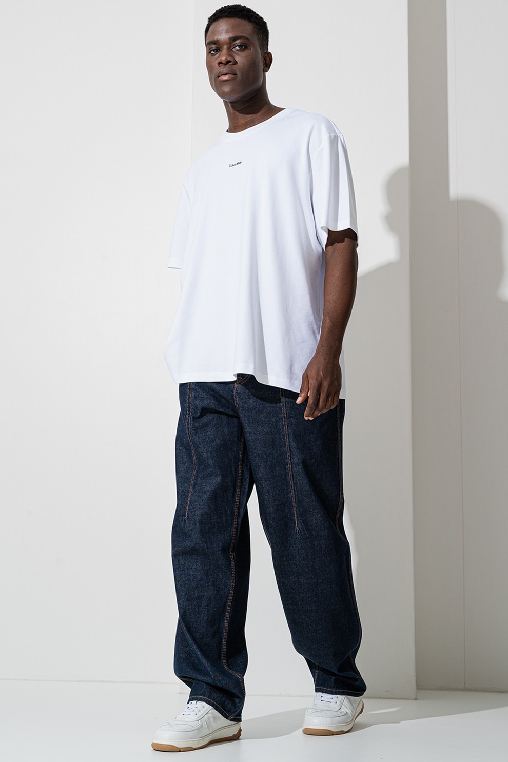 CALVIN KLEIN, Tricou lejer din bumbac pique, Negru stins, Alb optic, 2XL