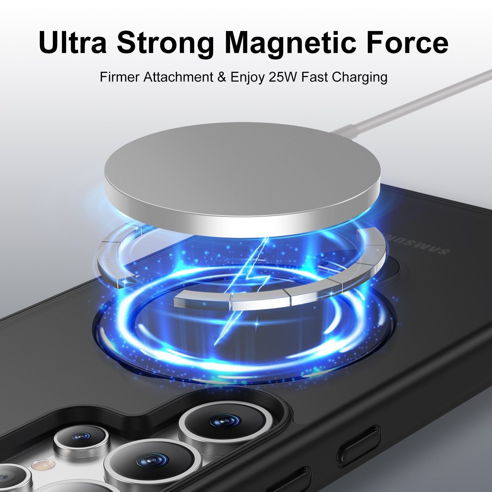 Husa pentru Samsung Galaxy S25 Ultra, Magnetic MagSafe, Suport Rotativ Magnetic 360, Albastru transparent