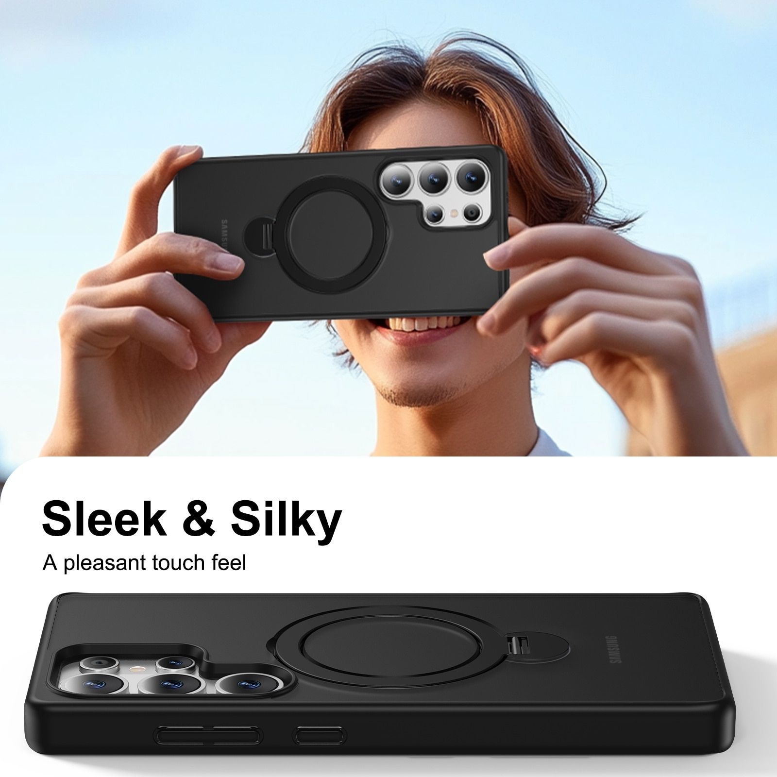 Husa pentru Samsung Galaxy S25 Ultra, Magnetic MagSafe, Suport Rotativ Magnetic 360, Albastru transparent