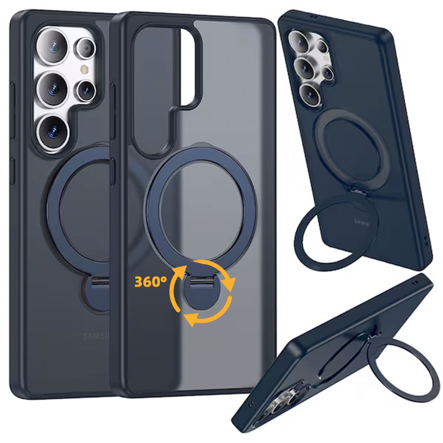 Husa pentru Samsung Galaxy S25 Ultra, Magnetic MagSafe, Suport Rotativ Magnetic 360, Albastru transparent