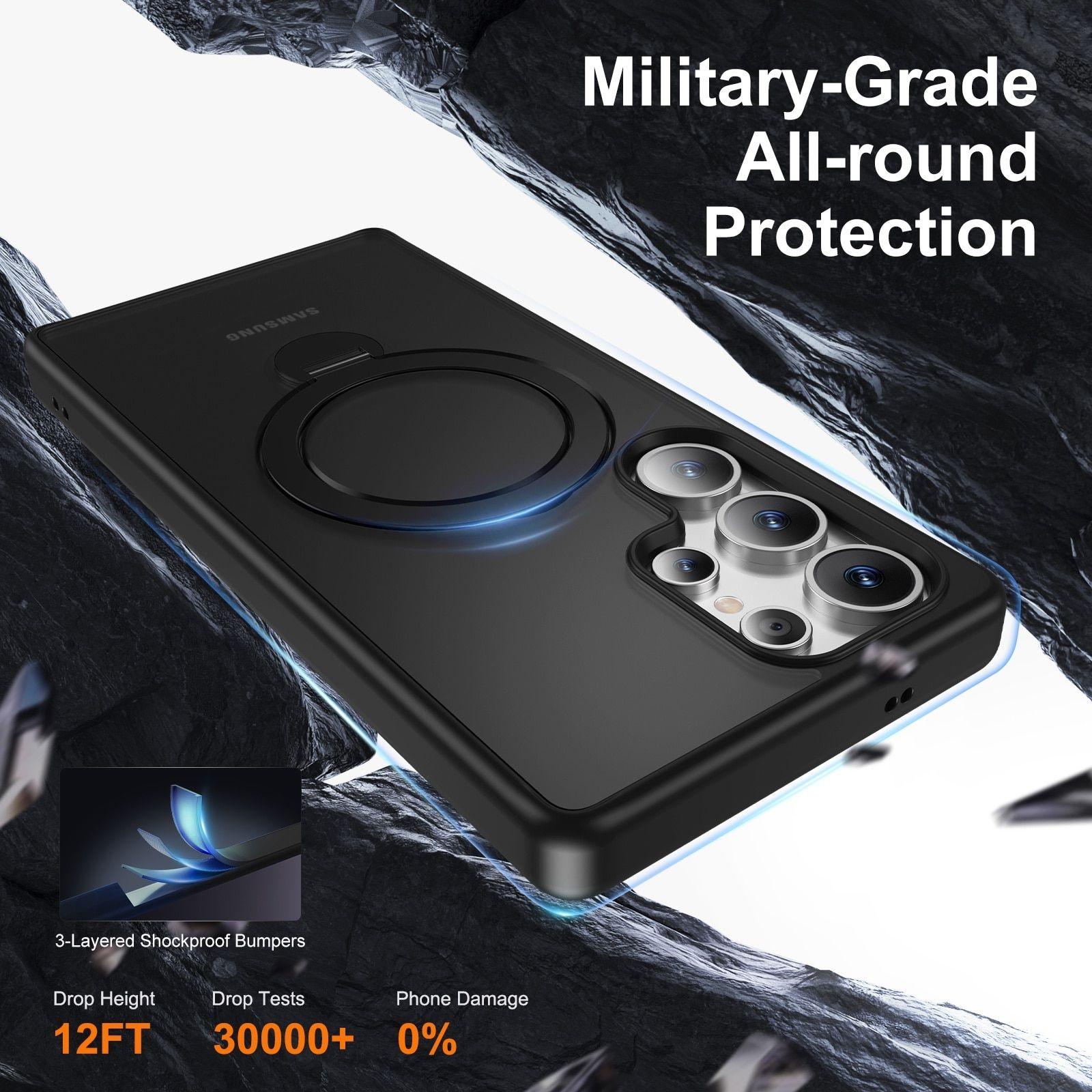 Husa pentru Samsung Galaxy S25 Ultra, Magnetic MagSafe, Suport Rotativ Magnetic 360, Albastru transparent