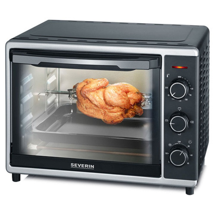 Cuptor electric, Severin, TO 2056, 30 l, 1600 W, rotisor, 3 pozitii ajustabile, 45x39x34.5cm, Negru