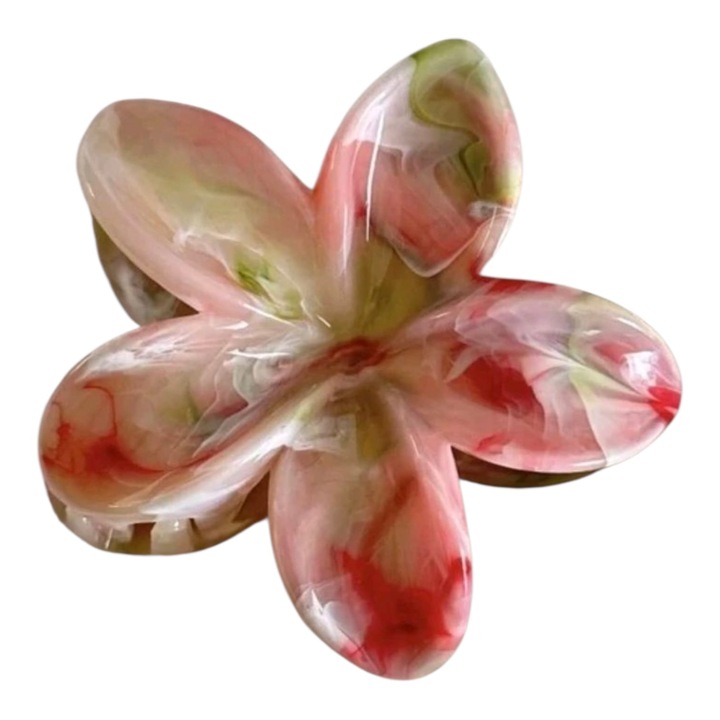 Agrafa de par, floare de hibiscus, roz tropical, 6cm