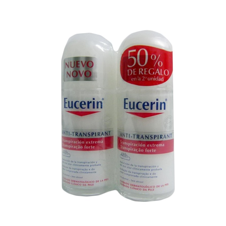 Deodorant antiperspirant Eucerin, set 2 buc, aplicator tip roll-on, pentru picioare, femei
