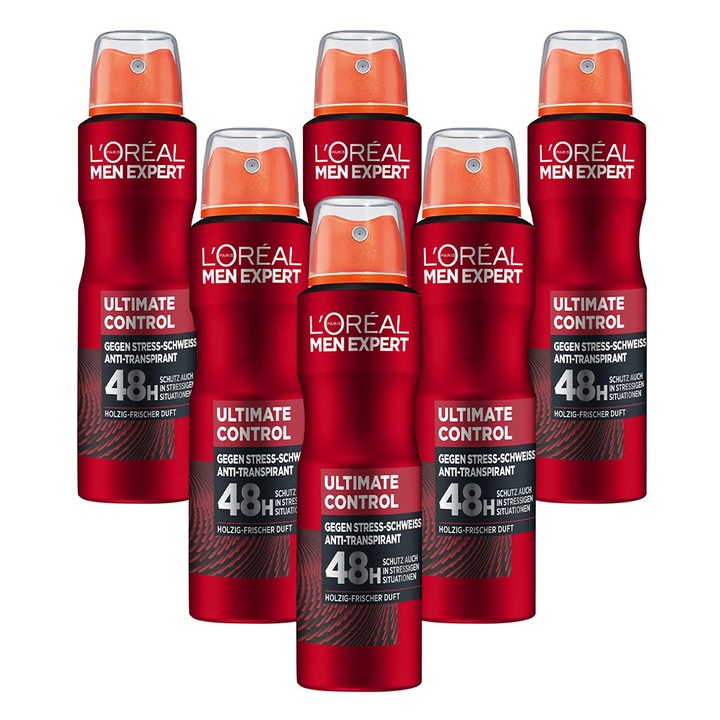 Deodorant spray L'Oreal Paris Men Expert, antiperspirant, pentru bărbați, 6 x 150 ml, eficient împotriva transpirației, control superior