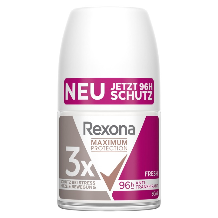 Rexona Deodorant Roll-On Cu Protectie Maxima, Antiperspirant Cu Protectie 3X Impotriva Stresului, Caldurii Si Exercitiilor Fizice, Protectie Extrema De 96 De Ore, 50 Ml