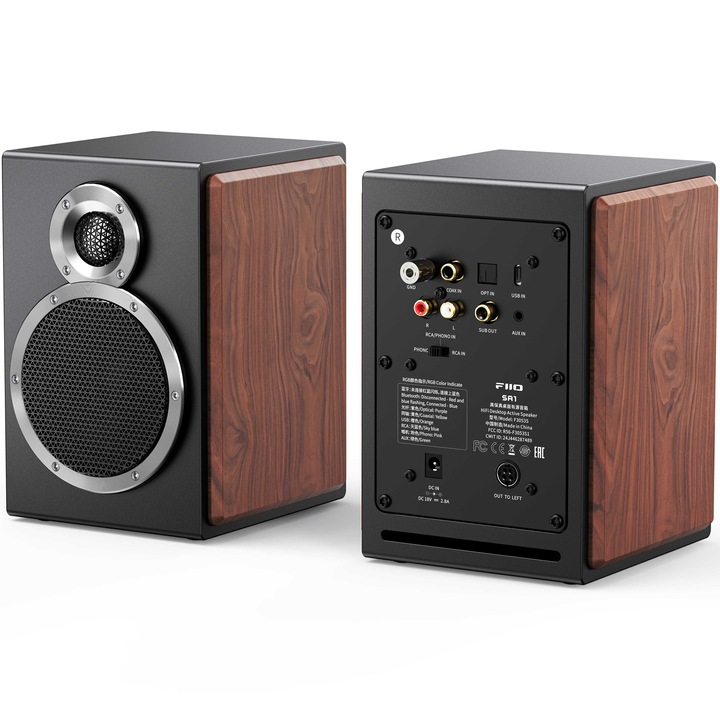 FiiO SA1 aktív hangszóró, 50W, Bluetooth, High-res wireless sound, USB, RCA/Phono, Fekete