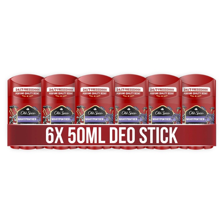 Old Spice Nightpanther dezodor stift férfiaknak, 6 x 50 ml, 24/7 frissesség napi használattal, kiváló illat, szagvédelem, 0% alumíniumsó