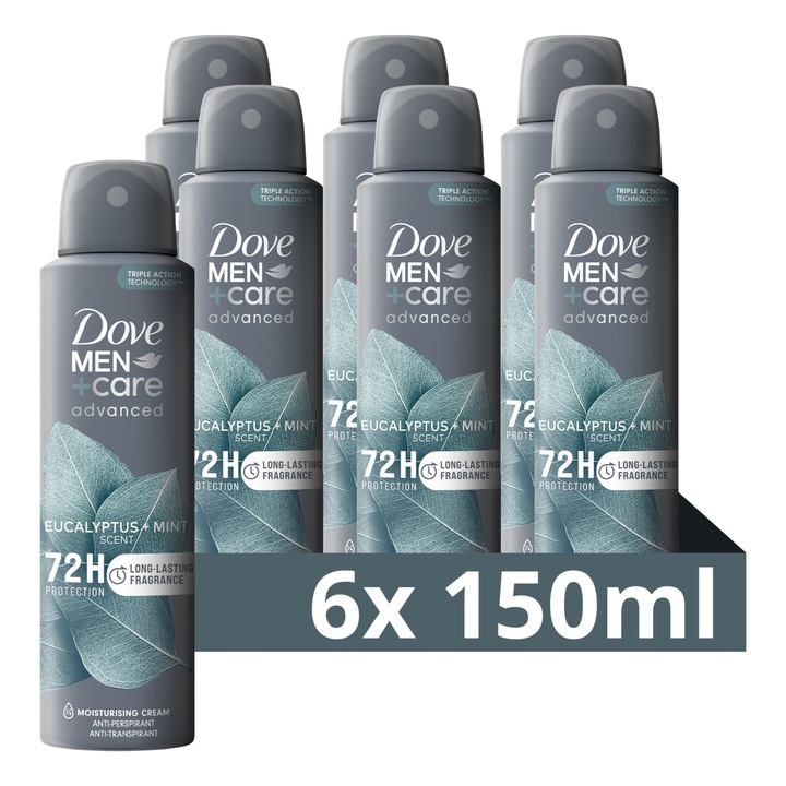 Deodorant Dove Dove Men + Care Eucalyptus And Mint Spray Advanced Care, Deodorant Pentru Barbati, Cu 1/4 Crema Hidratanta, Formula Hidratanta Si Prietenoasa Cu Pielea, Protectie De Pana La 72 De Ore