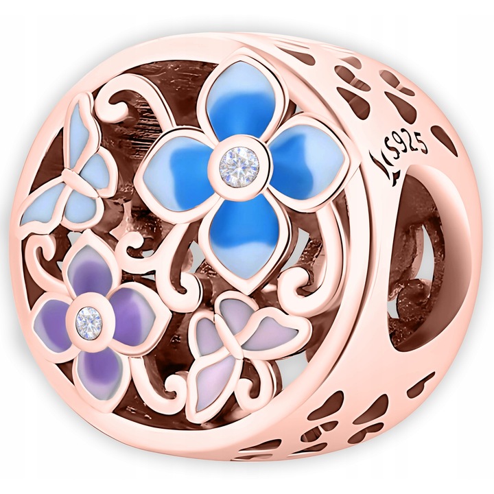 Talisman Din Argint 925 Charm, Larezo, Forma Inspirata De Pajiste, Argint fwqdqw925 Elegant, Design Original, Include Cutie De Bijuterii, Roz, 1.1 cm