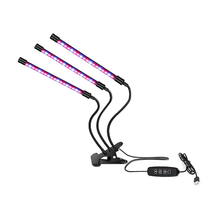 Lampa UV Full Spectrum pentru Cresterea Plantelor LEDIGANT® – 30W, 3 Brate Flexibile, Temporizator, 9 Trepte de Intensitate