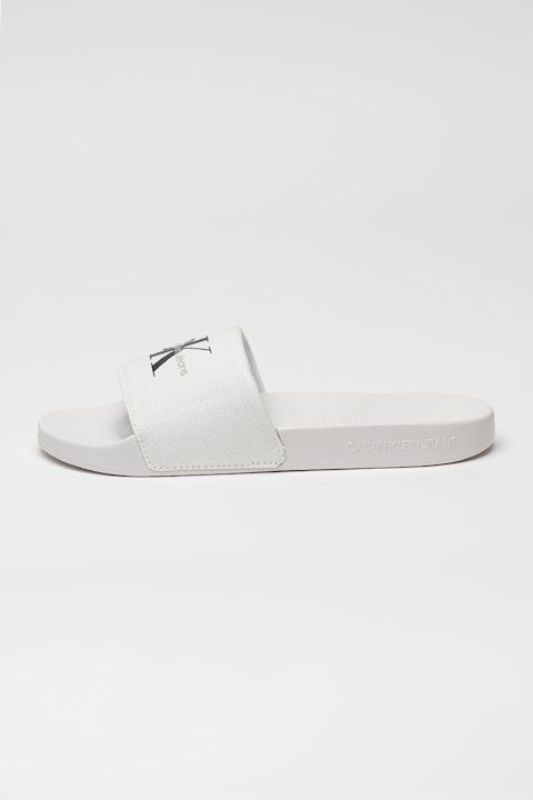 CALVIN KLEIN JEANS, Чехли с лого, Бял/Черен, 39