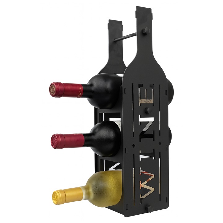 Suport metalic 3 sticle vin negru mat