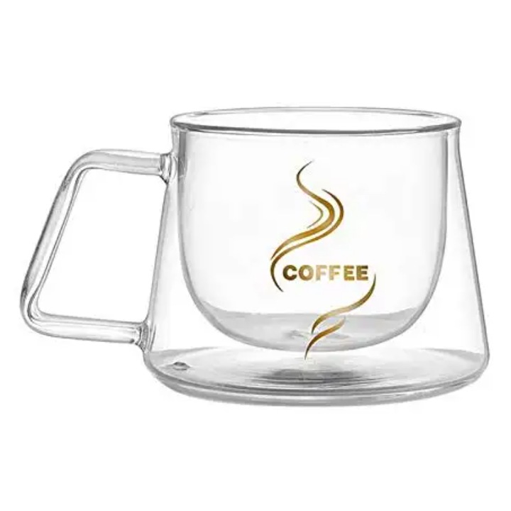 Ceasca de cafea din sticla transparenta, perete dublu, 200ml