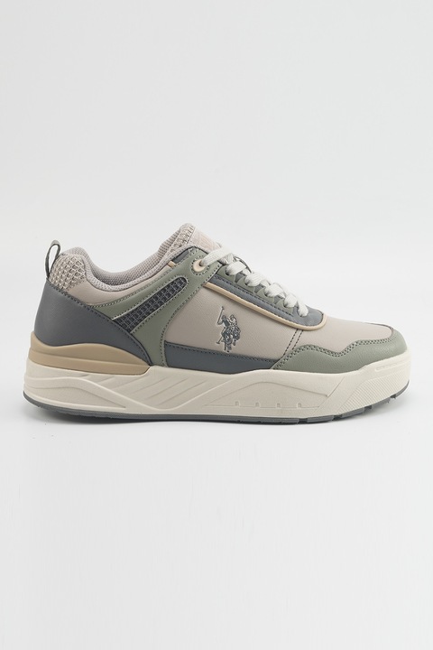 U.S. Polo Assn., Pantofi sport din piele ecologica cu detaliu logo, Bej/Gri cenusiu/Gri inchis, 43