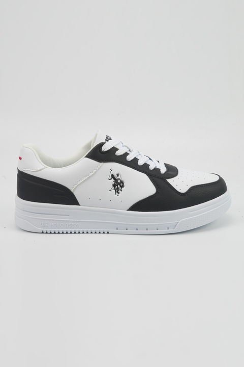 U.S. Polo Assn., Pantofi sport low-cut din piele ecologica cu detaliu logo, Negru/Alb optic