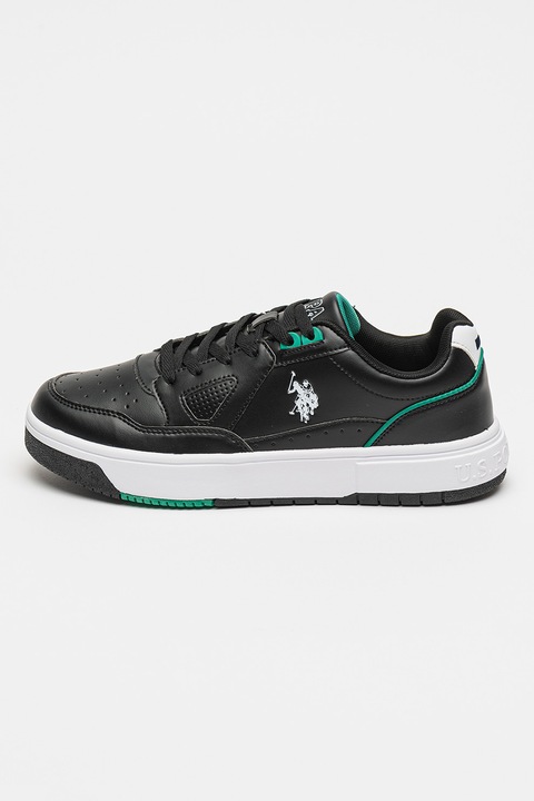 U.S. Polo Assn., Pantofi sport din piele ecologica Leni, Verde/Negru