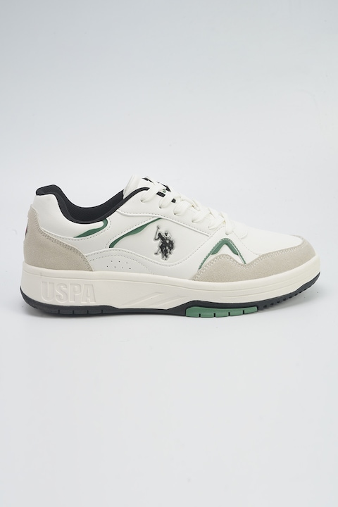 U.S. Polo Assn., Pantofi sport din piele ecologica cu detaliu logo, Verde/Alb fildes/Gri deschis