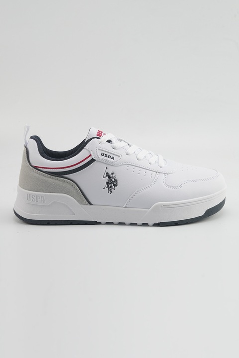 U.S. Polo Assn., Pantofi sport din piele ecologica cu detaliu logo, Gri deschis/Albastru ultramarin/Alb optic