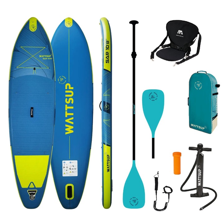 Placa SUP gonflabilă WATTSUP SAR 10'8" COMBO, 325x84x15cm, încărcare maximă 145kg, set complet cu vasla 2 în 1