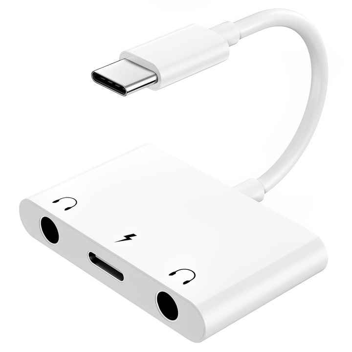 Adaptor splitter audio, TREXORA, sunet Hi-Fi, reducere a zgomotului, suporta incarcare rapida PD de 60W