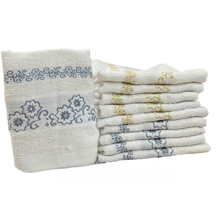 Set 20 Prosoape de Bucatarie / Maini 25 x 50 cm, Alb Auriu Gri model Floral delicat