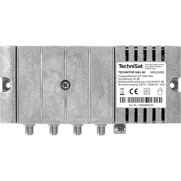 ТВ усилвател TechniSat HAV 40, 42 dB, 27 dB, 85-1006 MHz, 6-65 MHz