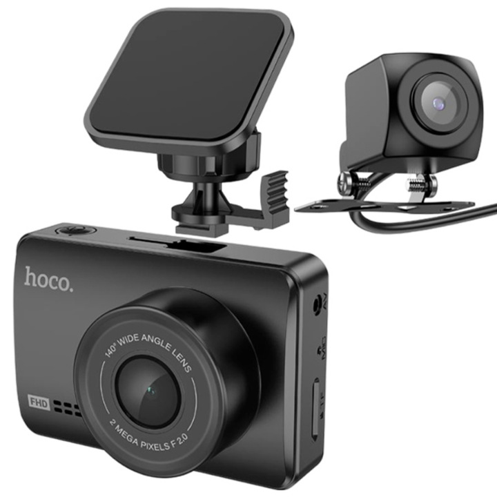 Camera Video pentru masina Selani Hoco Premium, HD 1080MPX, cu Display de 3 inchi, fata si camera spate, gri