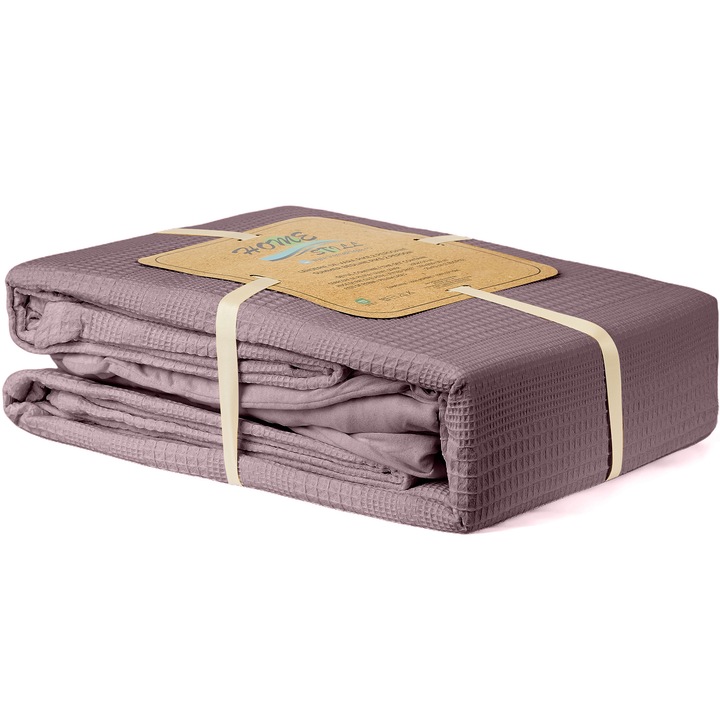 Lenjerie de pat pentru 2 persoane Home Still Summer Pike, cuvertura pled 200x230 cm, cearsaf pat cu elastic 160x230 cm, doua fete de perna 50x70 cm, tesatura bumbac tip jersey, 135 GSM, TC 135, 4 piese, mauve