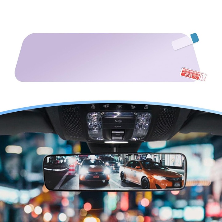 AutoClarity Vision – Folia Anti-Orbire pentru Oglinda Interioara, Asigura Vizibiliate, Impotriva Luminilor Puternice, Disperseaza Lumina, Anti-Reflexii, Potrivit pentru Condus Noapte/Zi, Kit de Montare Inclus, Montaj Usor, Transparent