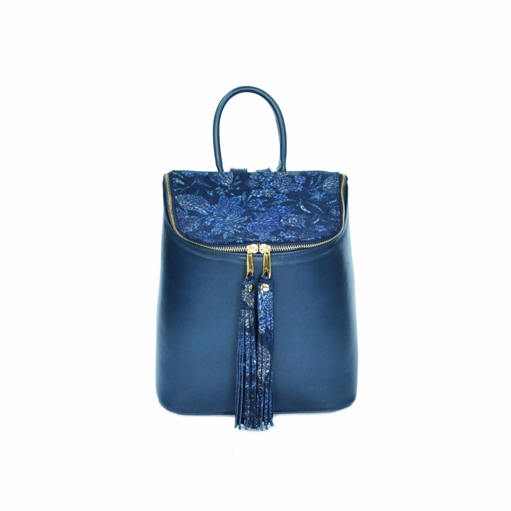 Zea női hátizsák, virágos díszítéssel, kék