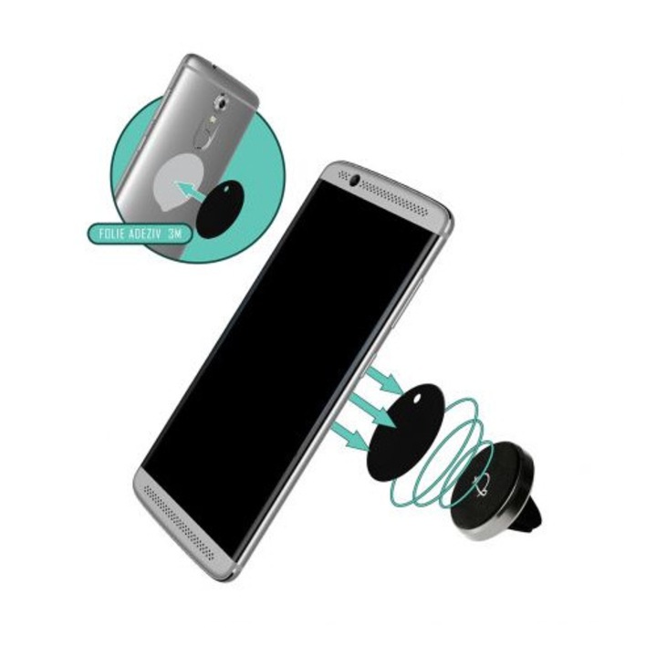 Mагнитна стойка за телефон за кола TUGA, технология против надраскване, завъртане на 360º, съвместима с всички смарт телефони и мини таблети