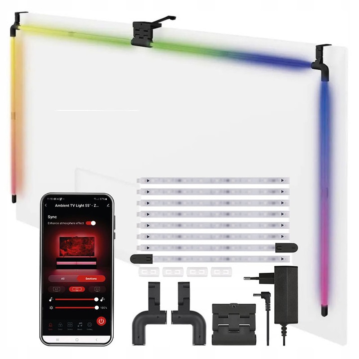 Kit iluminare Smart, Emos, pentru Spate TV 65" 165cm Fara Adeziv, Sincronizare Lumini si Imagini