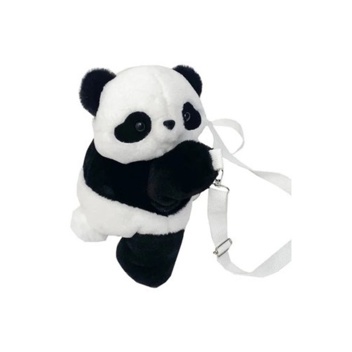 Rucsac copii, design urs panda, negru/alb