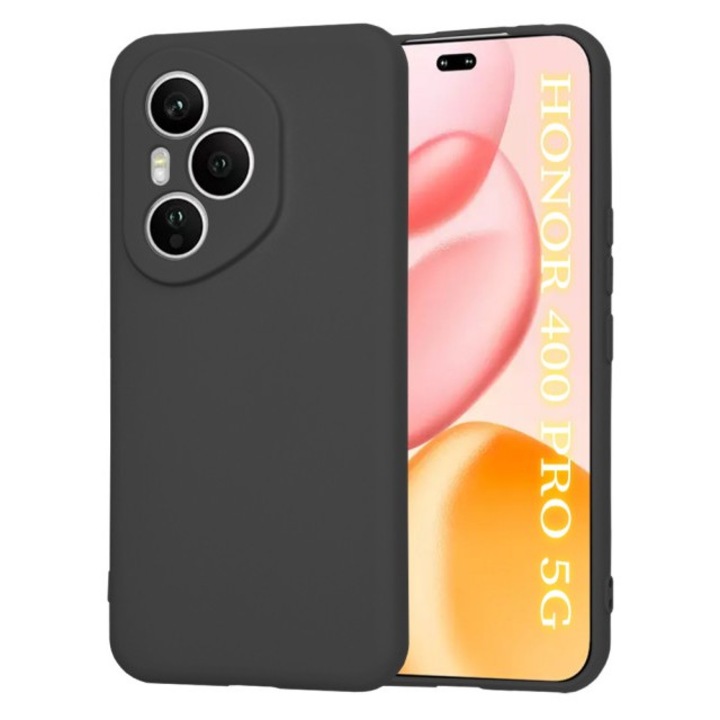 Husa Upzz® SoftFlex Compatibila Cu Honor 400 Pro, Silicon Soft, Protectie La Camera, Alcantara La Interior, Black