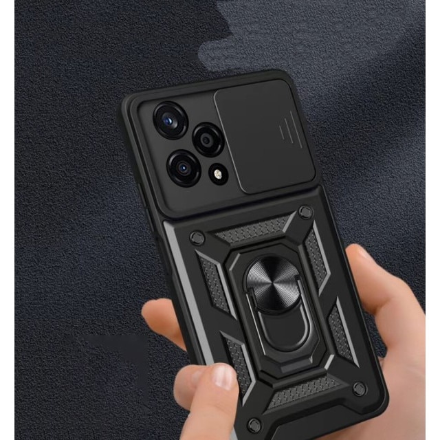 Husa Spate Upzz® Camshield Compatibila Cu Honor 400 Pro, Protectie La Camere, Inel Metalic, Stand - Black