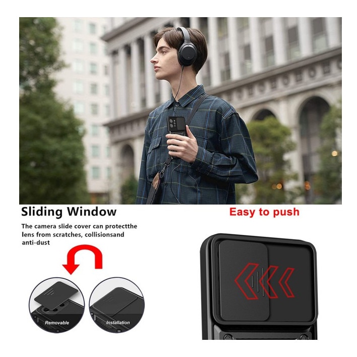 Husa Spate Upzz® Camshield Compatibila Cu Honor 400 Pro, Protectie La Camere, Inel Metalic, Stand - Black