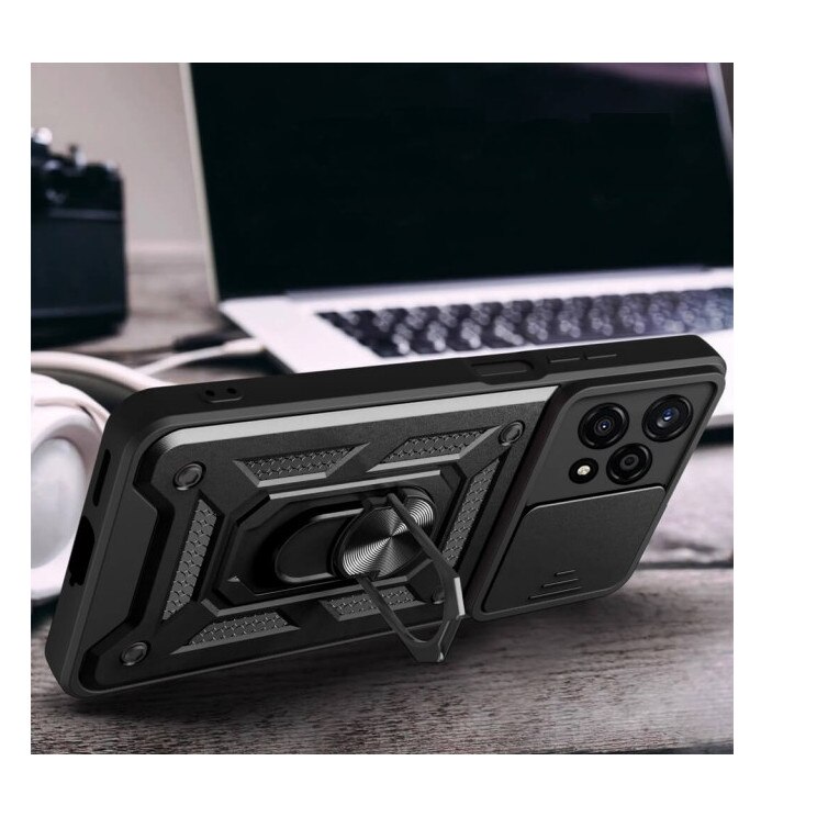 Husa Spate Upzz® Camshield Compatibila Cu Honor 400 Pro, Protectie La Camere, Inel Metalic, Stand - Black