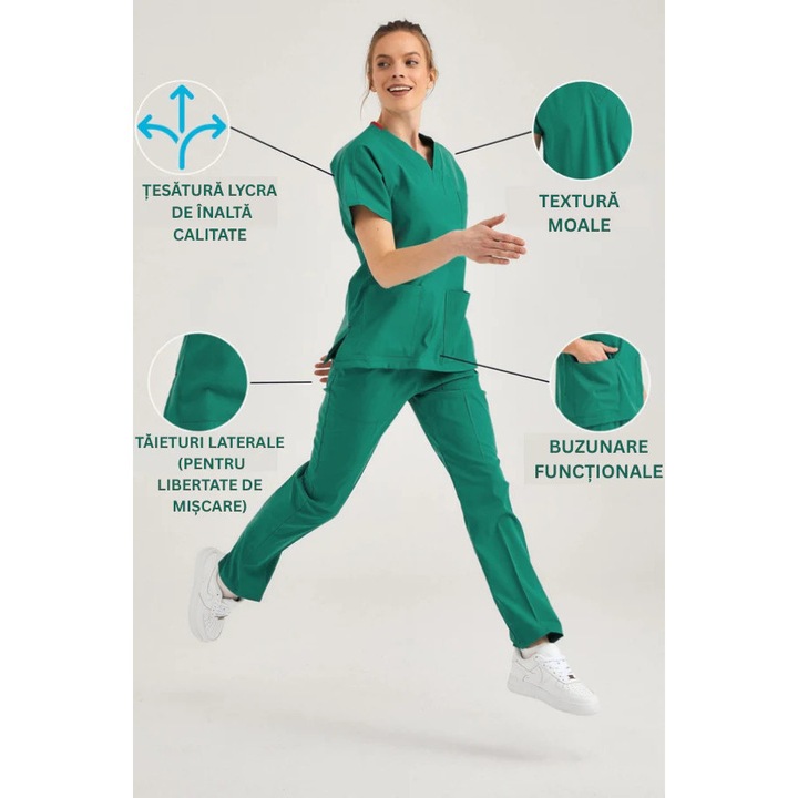 Set uniforme medicale pentru sala de operatie, verde, lycra, pentru asistenta medicala, Pozitif Üniforma