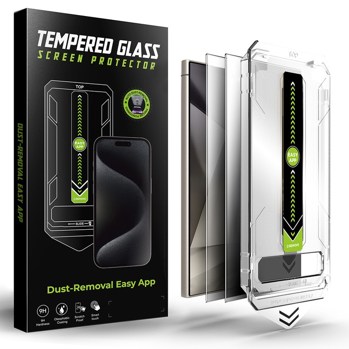 Pachet 2 buc Folie Sticla Privacy pentru Samsung Galaxy S24 Ultra Daden TitanGlass, Kit de instalare usoara si rapida cu dispozitiv de potrivire automata, Protectie Profesionala, Ultra Rezistenta