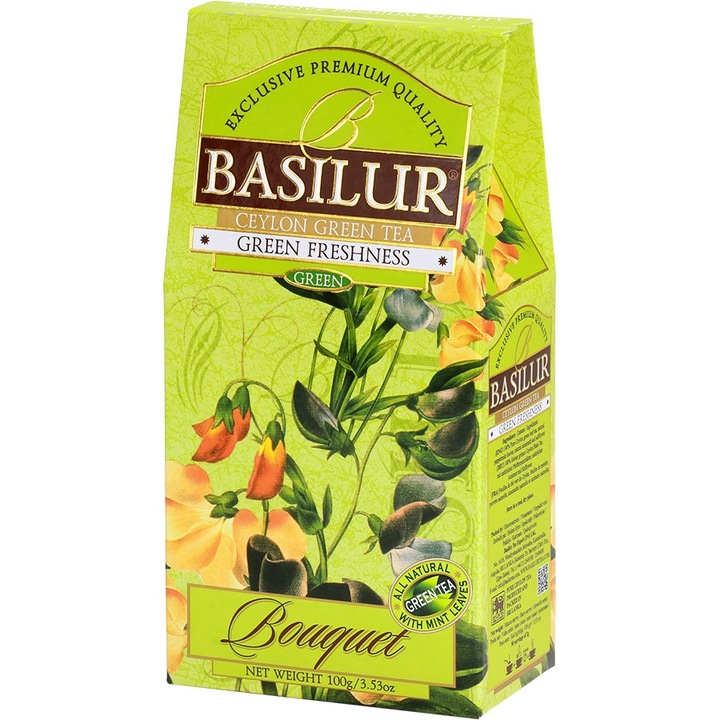 Ceai verde, Basilur, Green Freshness, Menta, Sofran si Lamaie, 100 gr