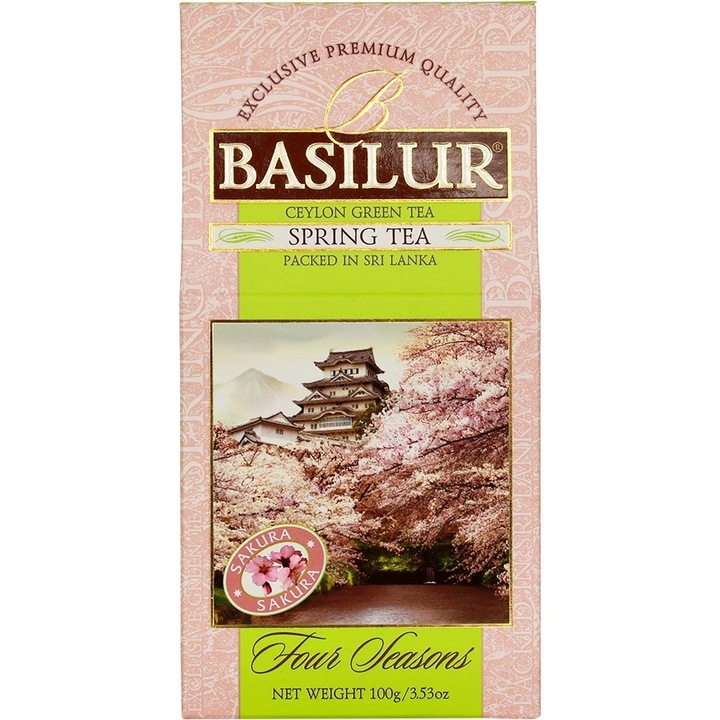 Ceai verde, Basilur, Spring Tea, Kiwi, Albastrele si Cirese, refill, cu cofeina, 100 gr