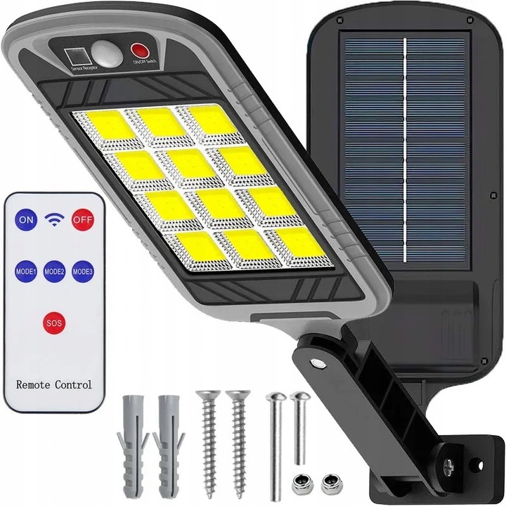 Lampa Solara TESSA 400W cu Senzor de Miscare si Senzor de Intuneric, Panou Solar si Telecomanda, Neagra
