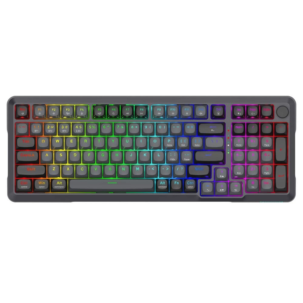 Tastatura gaming mecanica Bluetooth/cu fir Redragon Bragi PRO, Iluminare RGB, Switch-uri liniare Redragon, Gri