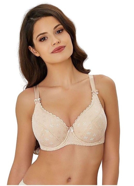 Jagoda Victoria női melltartó, virágos hímzés, poliamid/elasztán/pamut, bézs, 80E EU