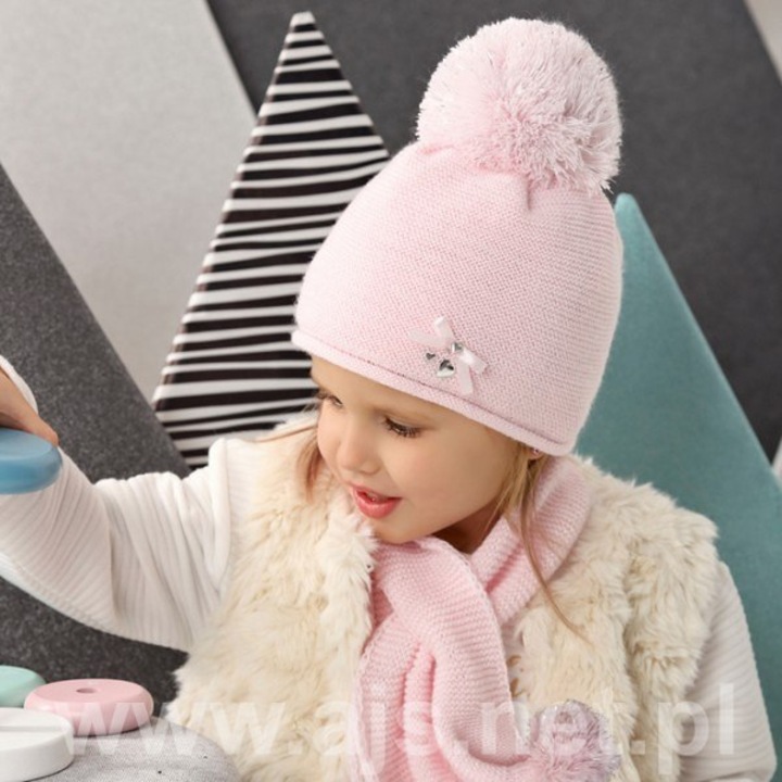Set caciula si fular AJS, cu pompon, diverse culori, 44-48 cm