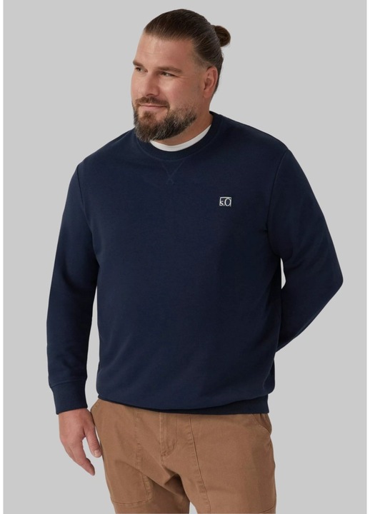 S.Oliver Marimi Mari Bluza pentru barbati, marime mare, cu decolteu la baza gatului, logo, bleumarin, Bleumarin inchis