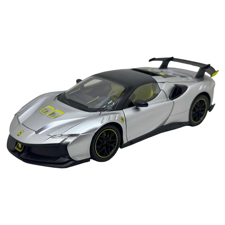 Macheta metal Ferrari SF90 Stradale 1/24 sunet, lumini, deschide usi si capote gri