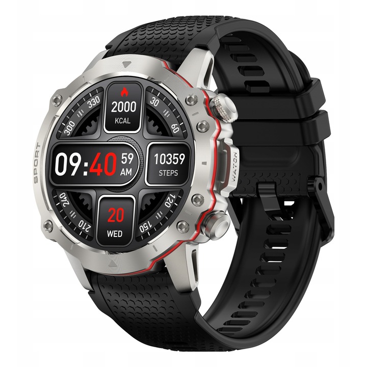Kiano Watch Sport Silver Ceas Smartwatch barbati argintiu conversatii meniu PL 2 curele incluse
